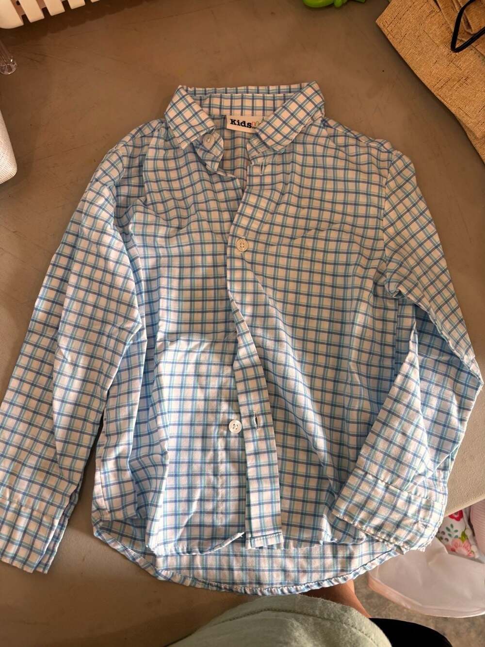 Kids Headquarters Boys Blue and White Plaid Button-Down Dress Shirt 4T